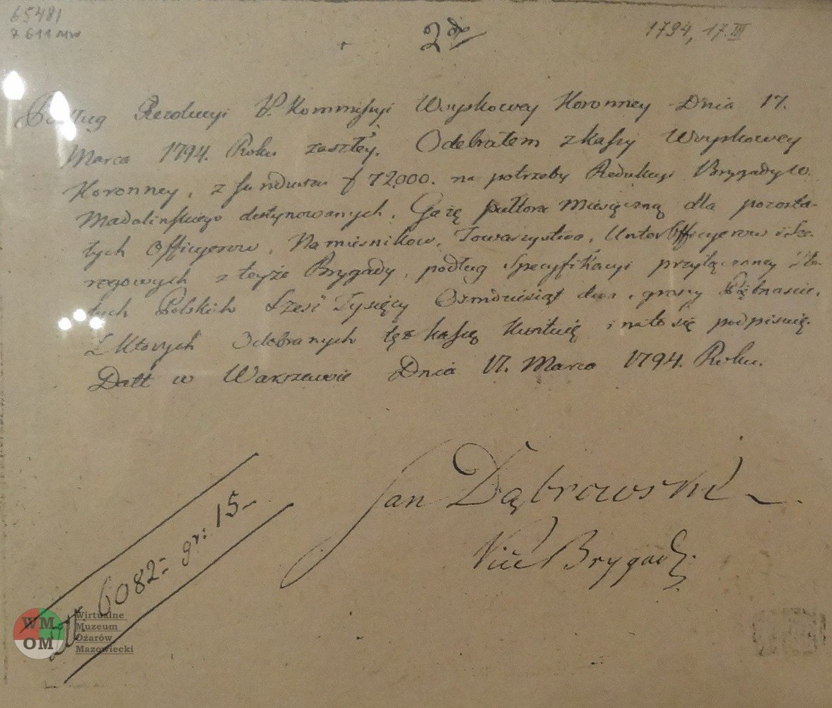 autograf-vice-brygadieraJHDabrowskiego-z-marca-17-03-1794